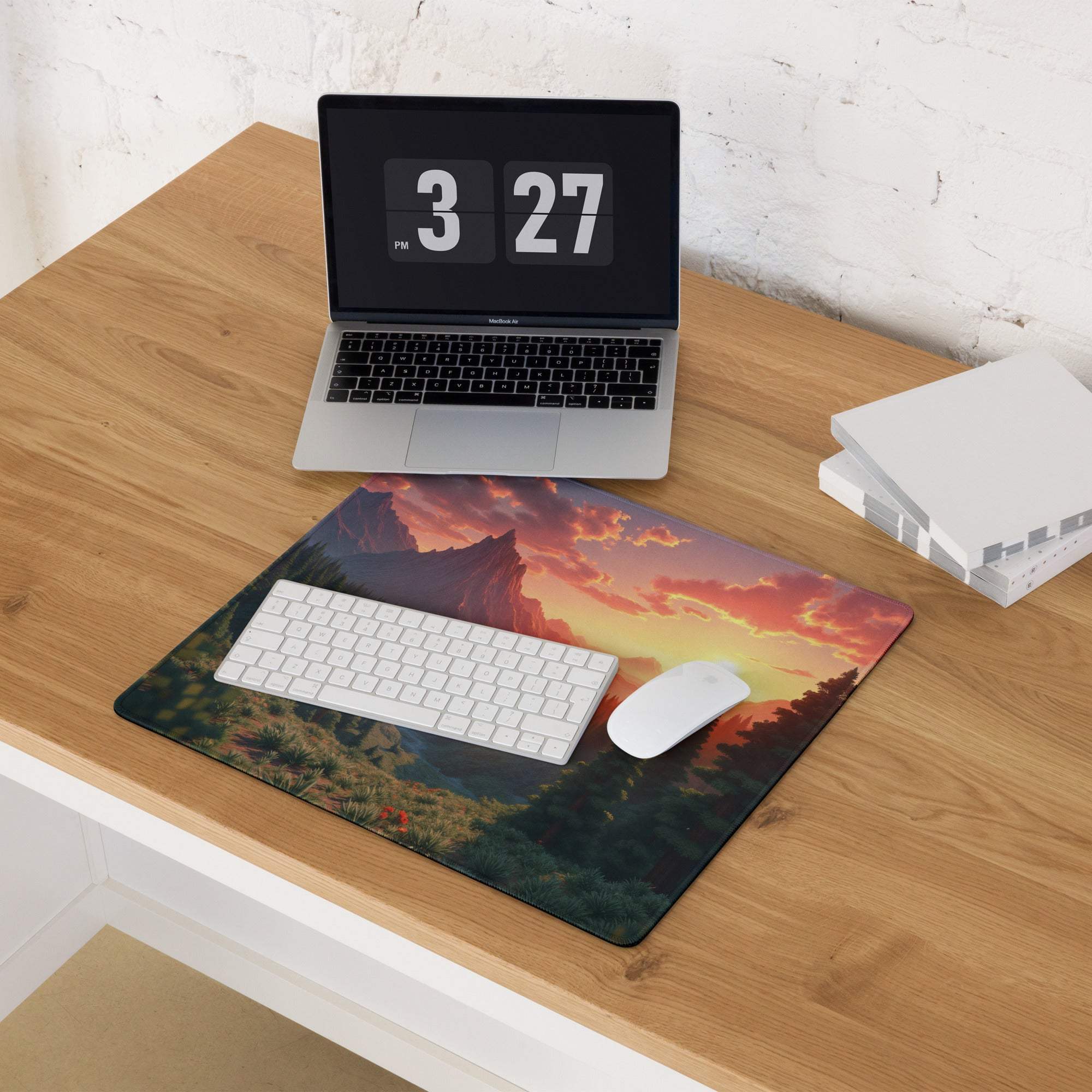 Vibrant sunset mountain large gaming mouse pad with non-slip base