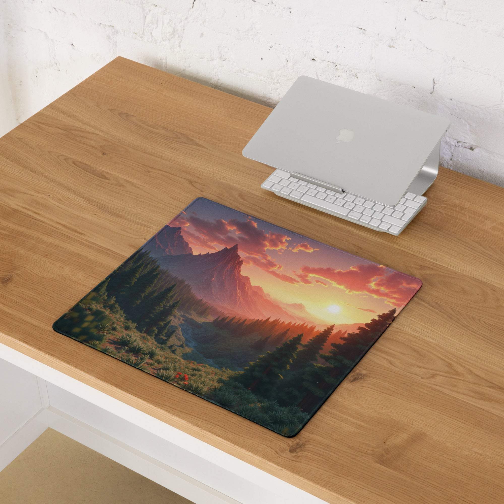 Vibrant sunset mountain landscape large gaming mouse pad with non-slip base