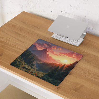 Vibrant sunset mountain landscape large gaming mouse pad with non-slip base