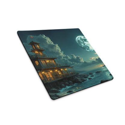 Dreamy moonlit seaside lighthouse gaming mouse pad with non-slip base