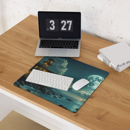 Dreamy moonlit seaside Japanese lantern gaming mouse pad, large non-slip