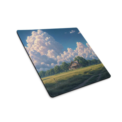 Serene countryside gaming mouse pad with large non-slip base