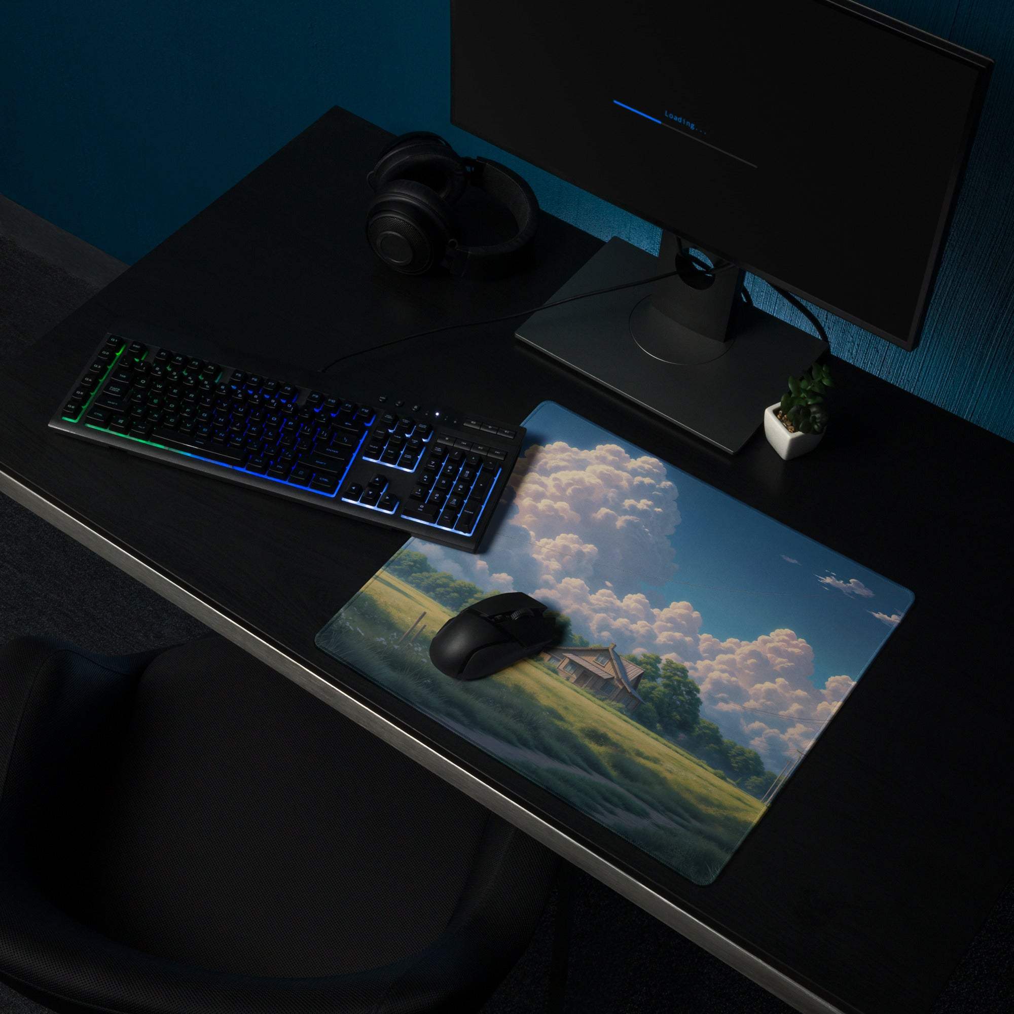 Serene countryside landscape gaming mouse pad with pastoral view