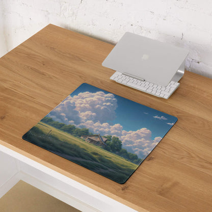 Serene countryside gaming mouse pad with landscape, large non-slip surface