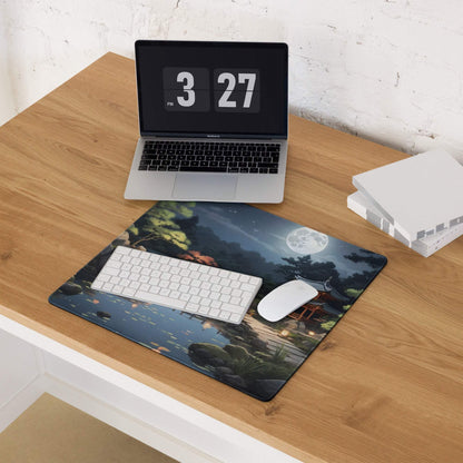 Moonlit Zen Garden gaming mouse pad with full moon scene, non-slip base