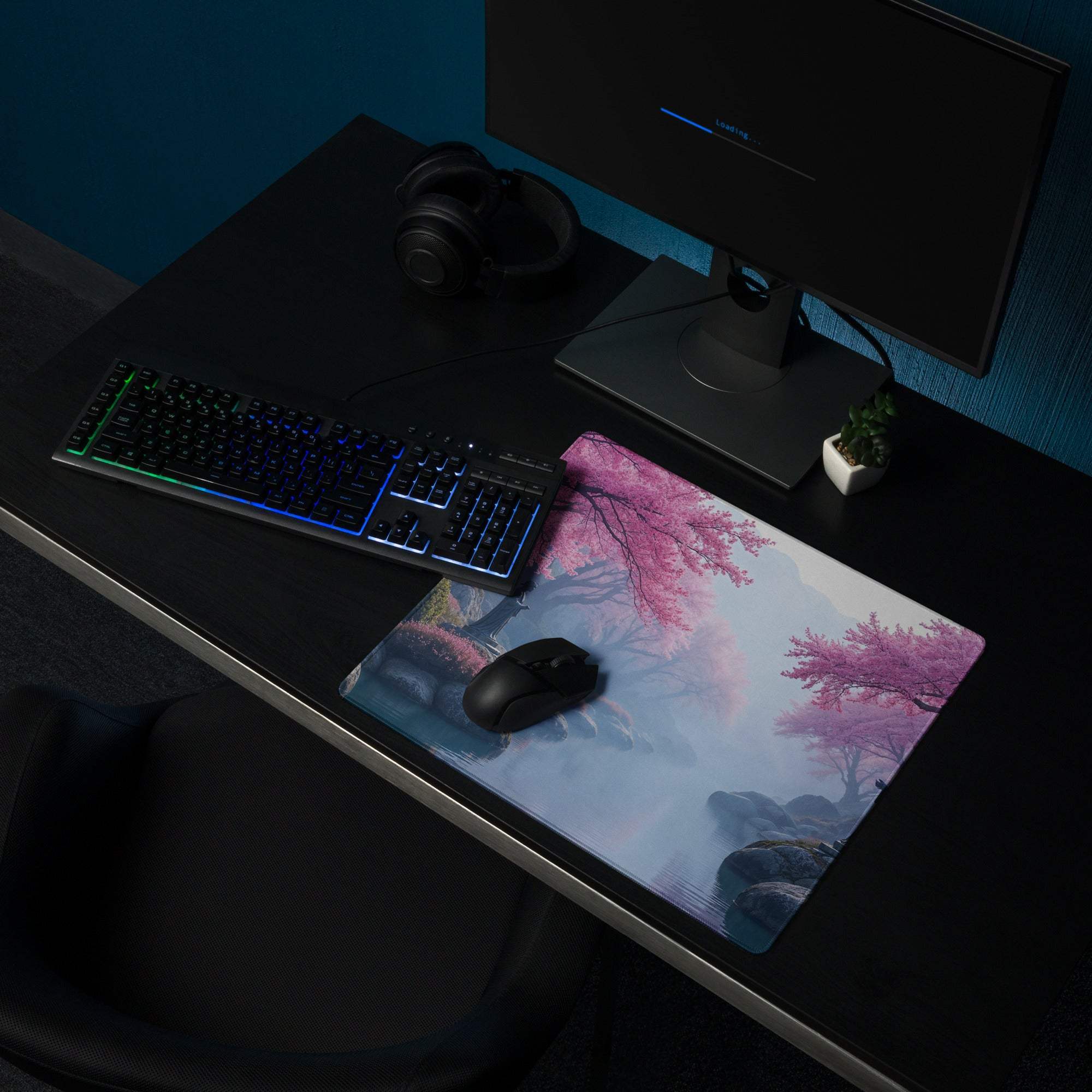 Dreamy pink cherry blossom landscape gaming mouse pad, large non-slip