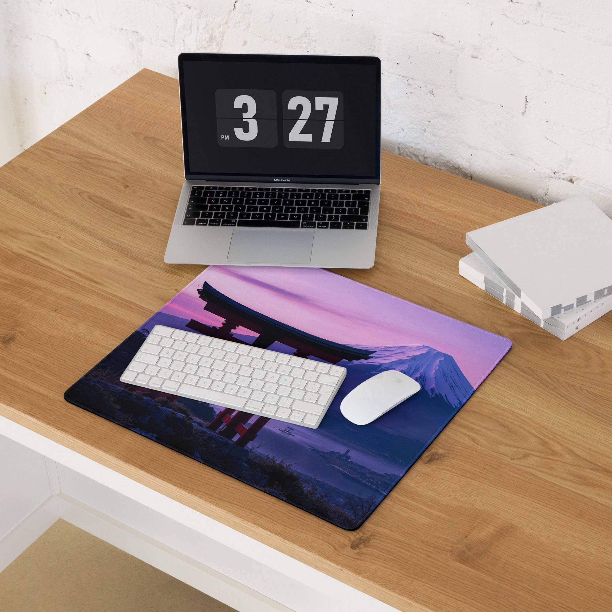 Purple pink gradient Mt Fuji torii gate sunset gaming mouse pad
