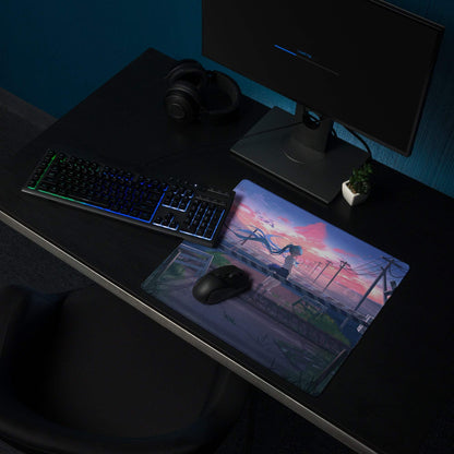 Anime style sunset purple mood large gaming mouse pad with character art