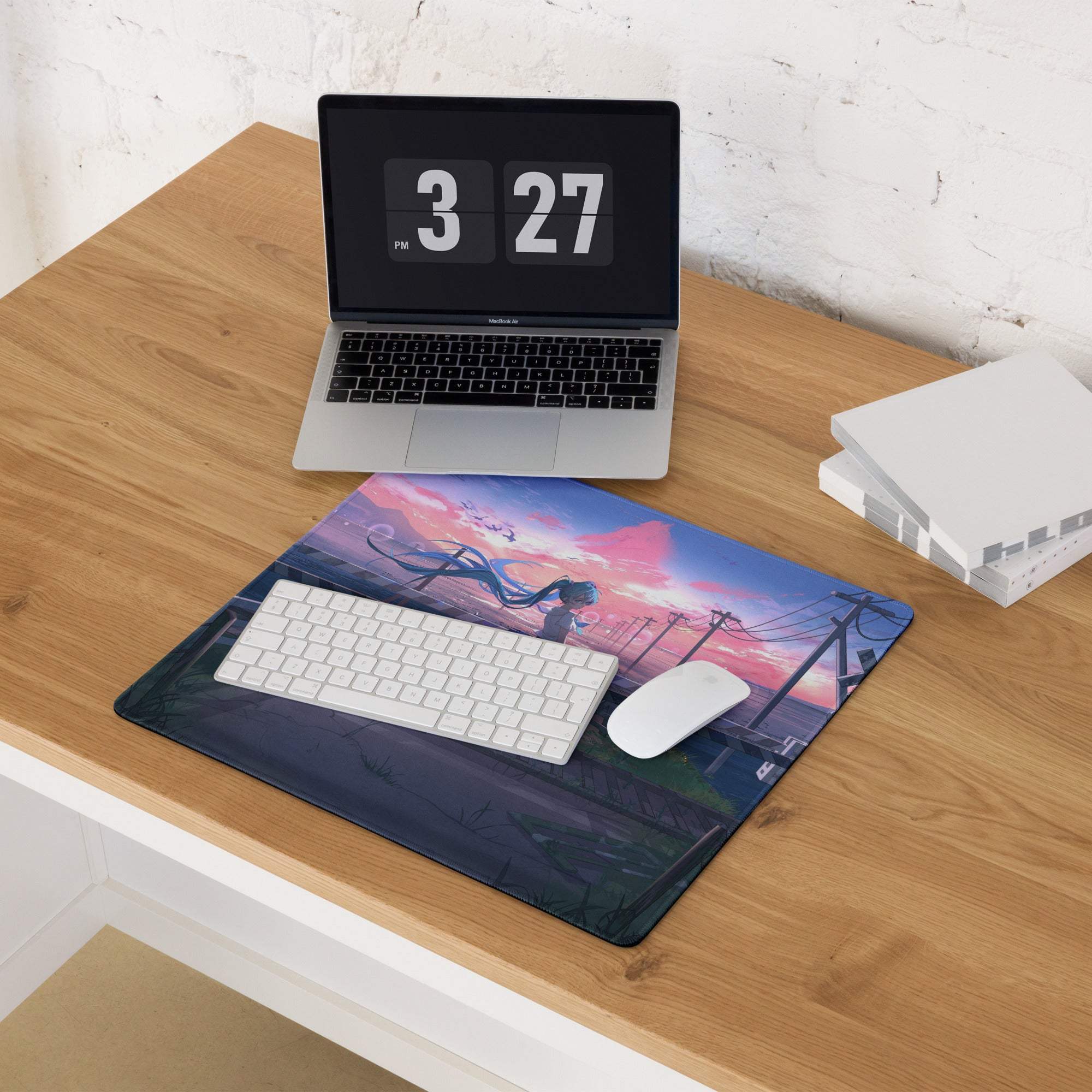 Anime style sunset purple mood large gaming mouse pad with non-slip backing