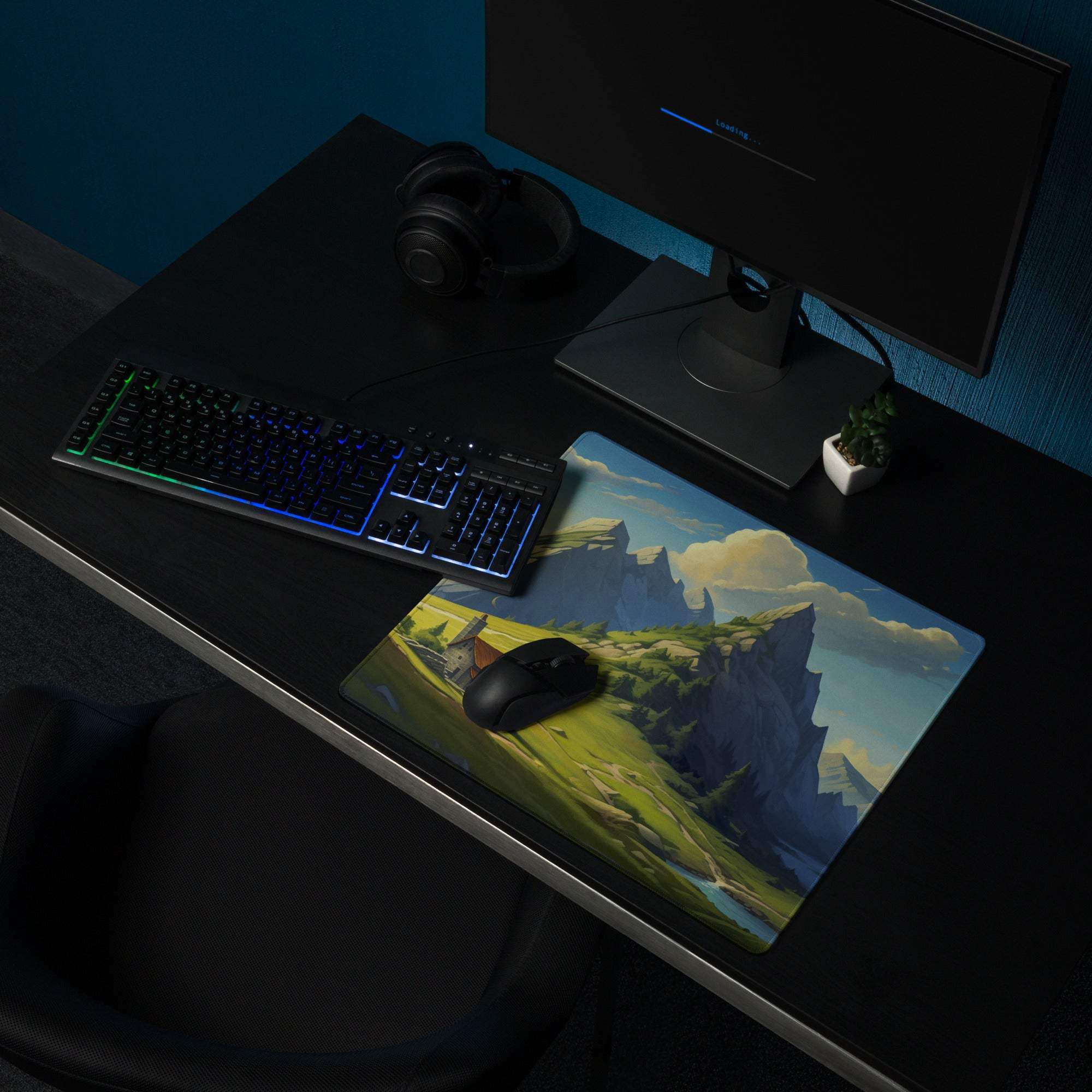 Epic mountain landscape gaming mouse pad with vibrant alpine scene