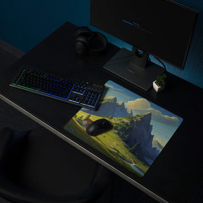 Epic mountain landscape gaming mouse pad with vibrant alpine scene