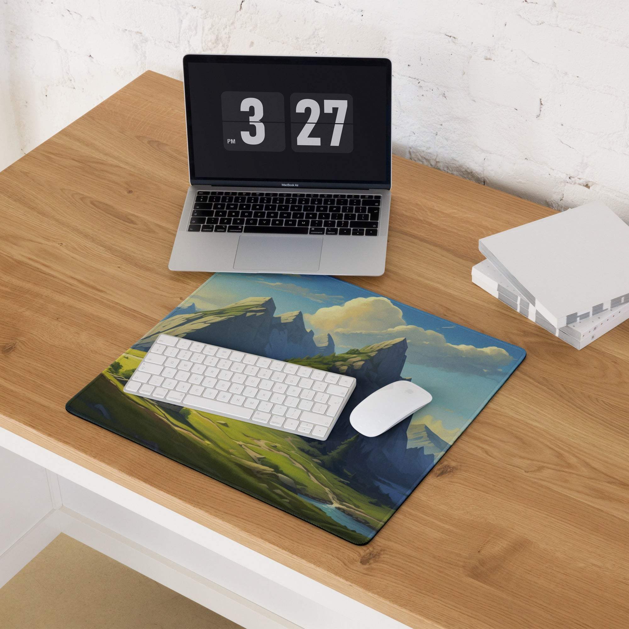 Epic mountain landscape gaming mouse pad with vibrant alpine scene