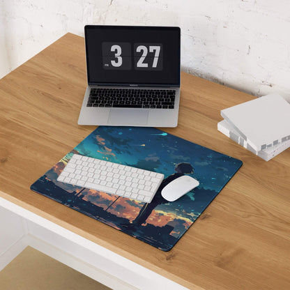 Anime silhouette sunset cityscape large blue twilight gaming mouse pad