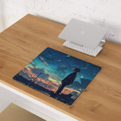 Anime silhouette sunset cityscape large blue twilight gaming mouse pad