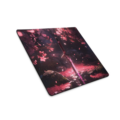 Pink black cherry blossom sword gaming mousepad with non-slip base