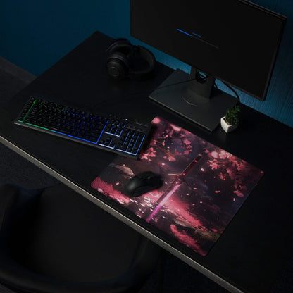 Dreamy pink sakura sword gaming mouse pad with non-slip base