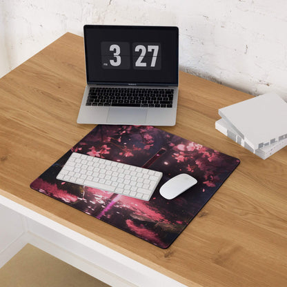 Dreamy pink sakura forest sword gaming mouse pad, large non-slip base