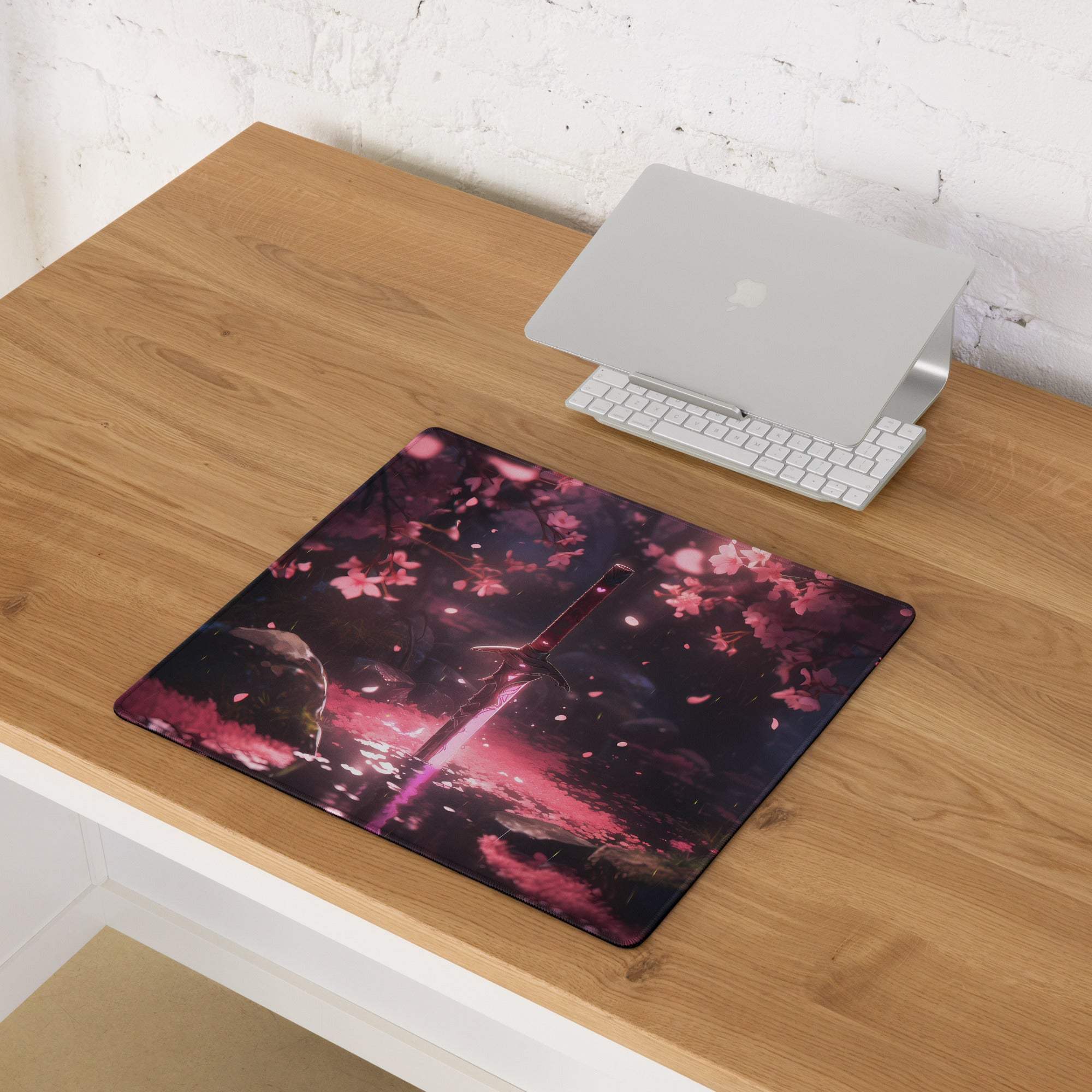 Dreamy pink sakura forest sword anime gaming mouse pad, large non-slip