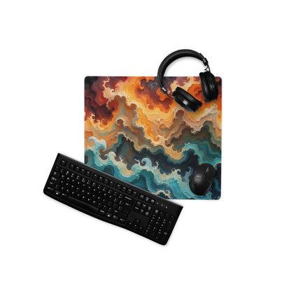Large Abstract Swirl gaming mouse pad in ocean sunset colors