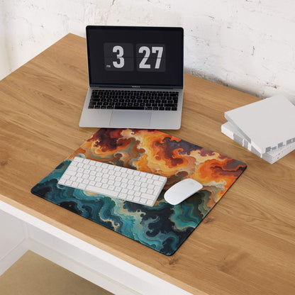Large Abstract Swirl gaming mouse pad in ocean sunset orange teal brown palette