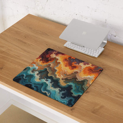 Large Abstract Swirl gaming mouse pad in ocean sunset orange teal palette