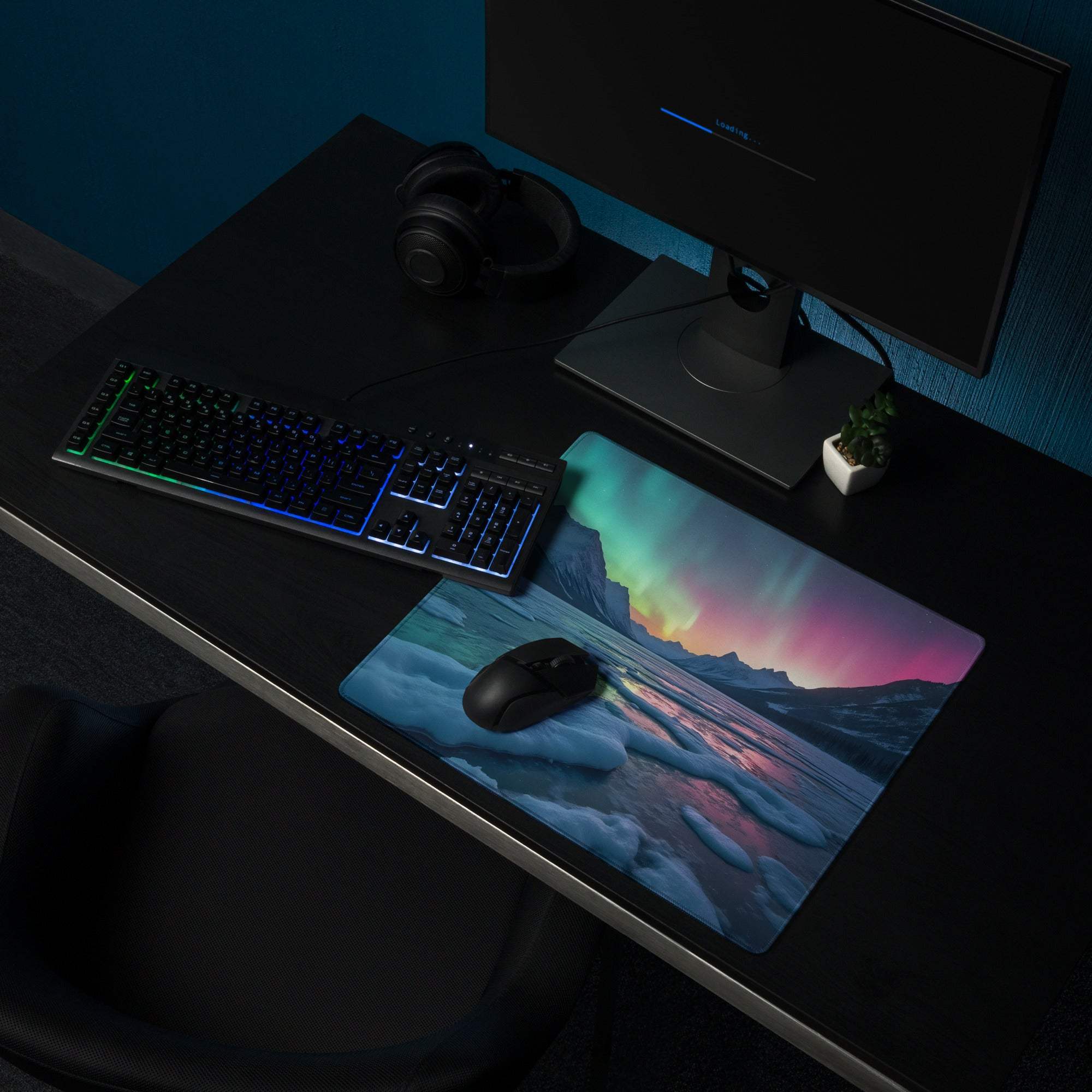 Vibrant aurora borealis large gaming mouse pad with non-slip base