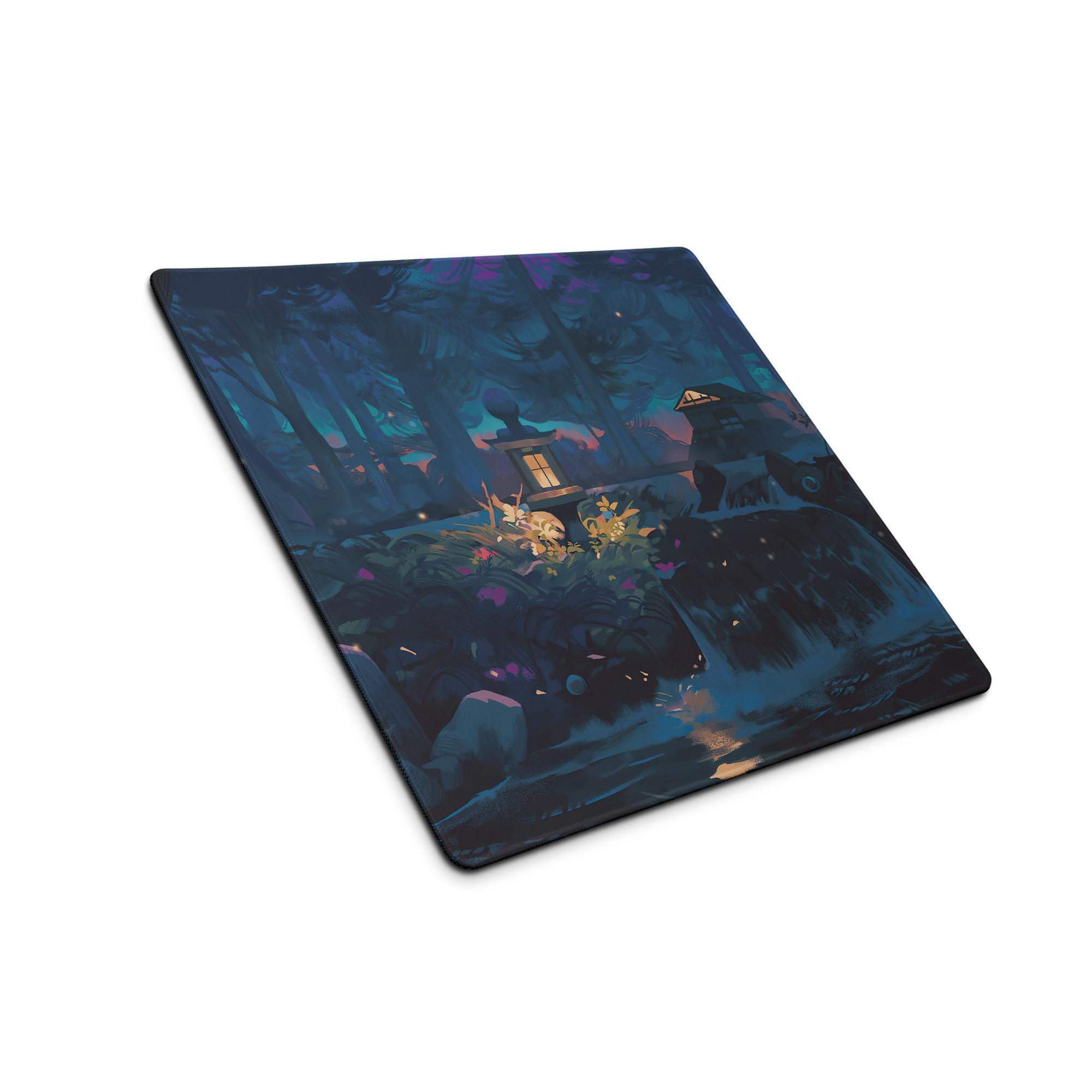 Midnight Forest glowing lantern misty gaming mouse pad