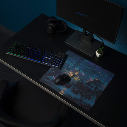 Midnight Forest anime gaming mousepad with dark blue purple night scene