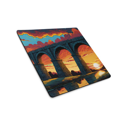 Vivid sunset aqueduct on non-slip gaming mouse pad with edge stitching