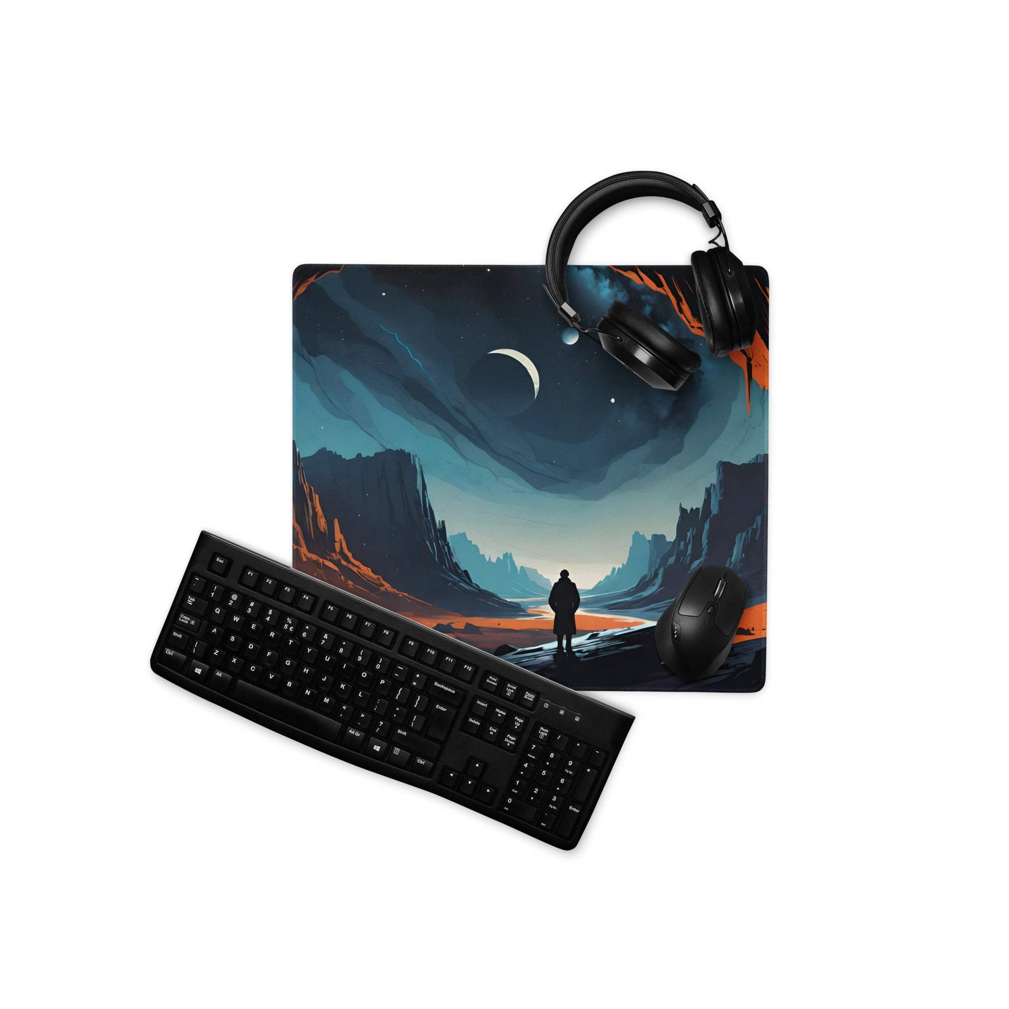 Epic blue orange night sky canyon large gaming mouse pad