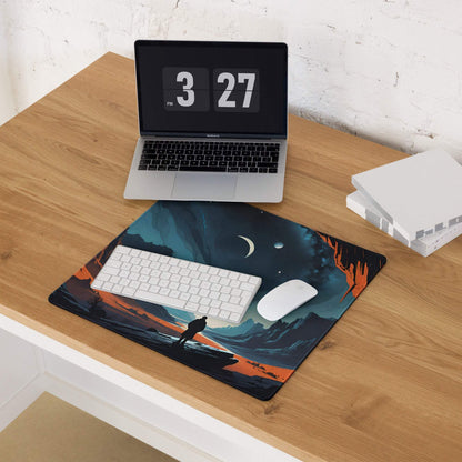 Epic blue orange night sky canyon large gaming mouse pad with cosmic landscape