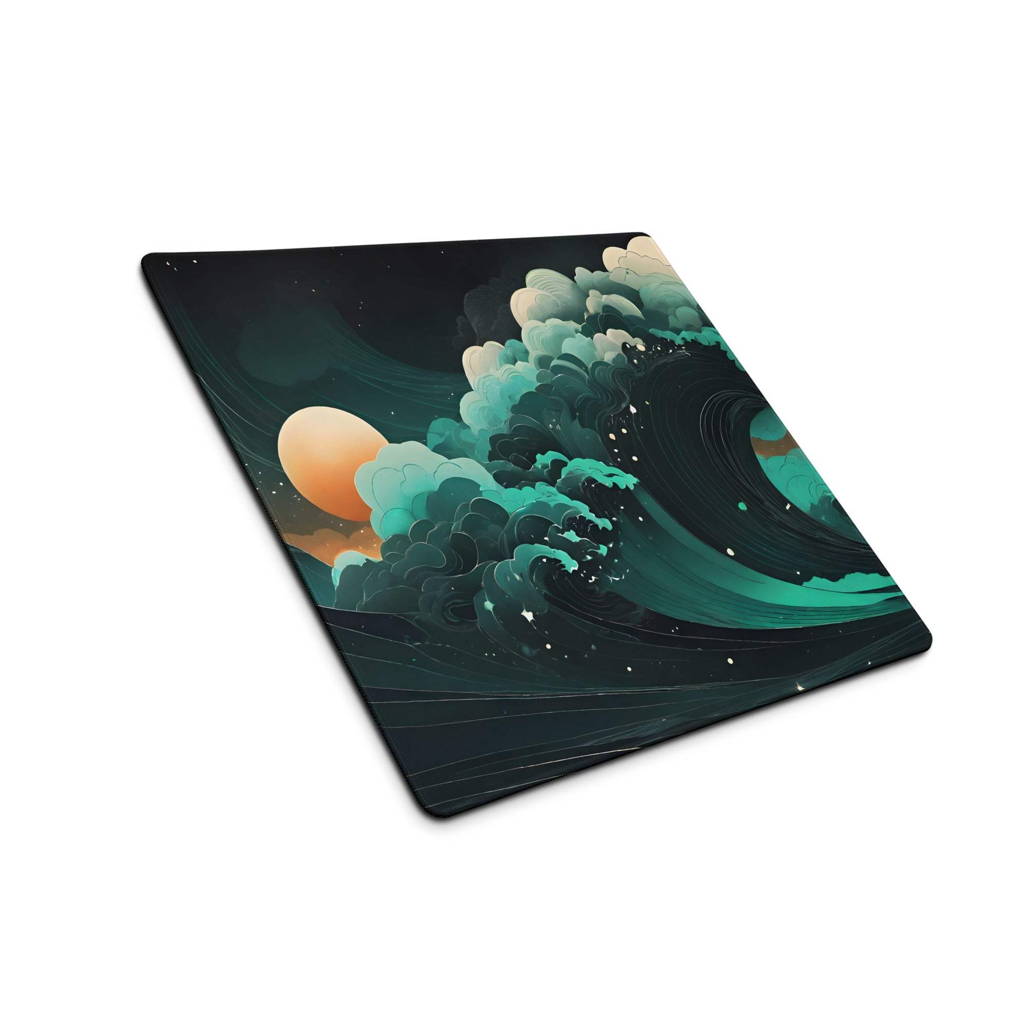Stylish ocean wave gaming mouse pad with teal blues, large non-slip surface