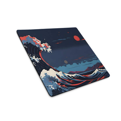 Epic Ocean Wave Art mousepad with Hokusai Great Wave in sunset blues