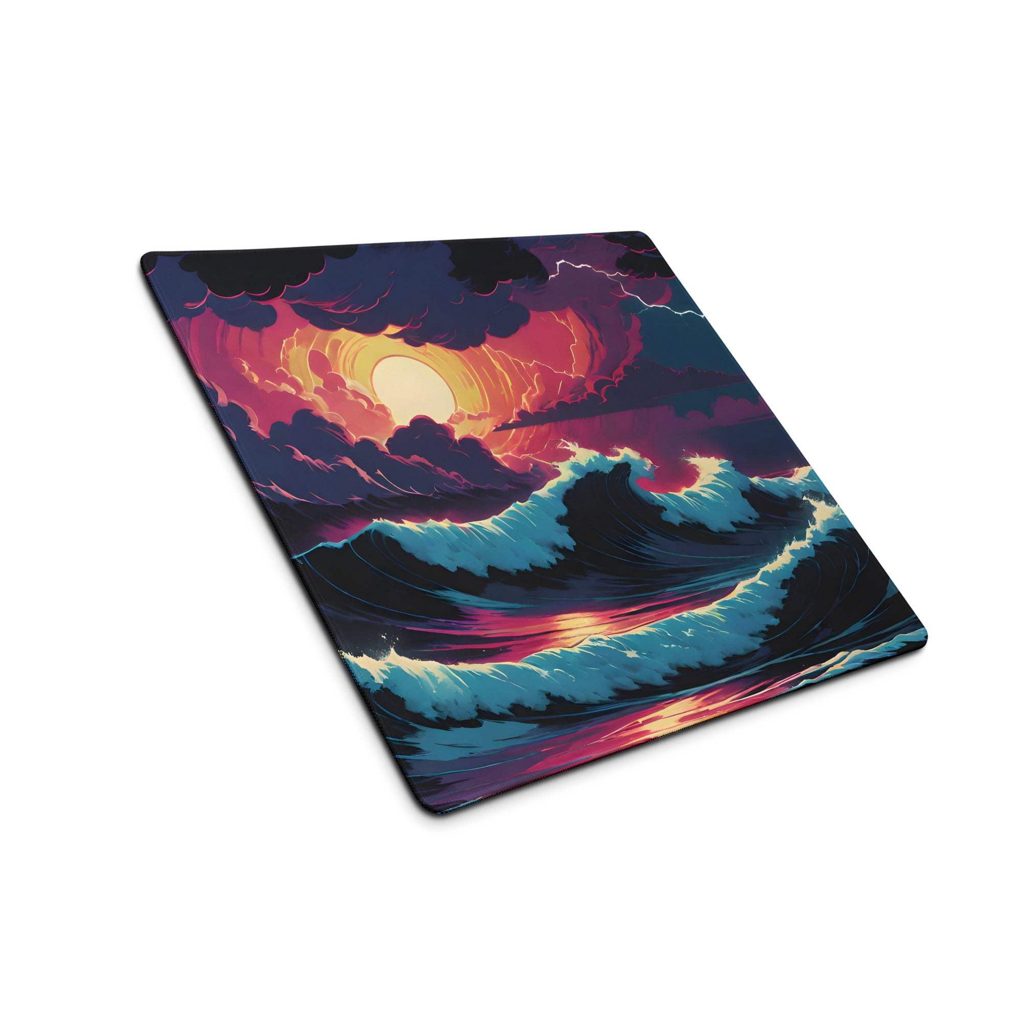 Epic ocean sunset gaming mouse pad with vibrant blue purple waves