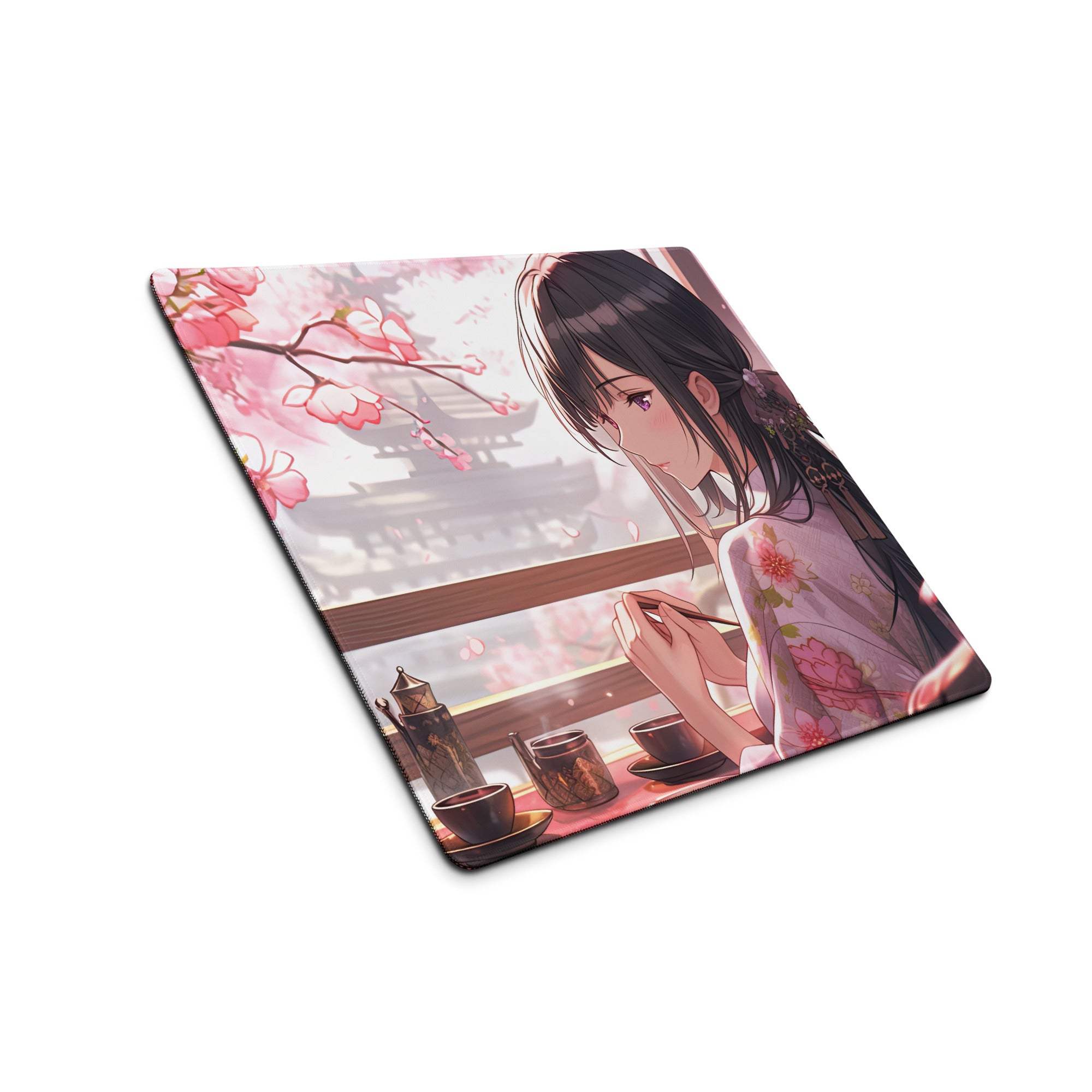 Anime cherry blossom girl in pink kimono on large gaming mouse pad