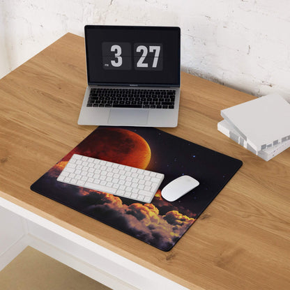Epic Cosmic Red Moon gaming mouse pad with vivid planet design