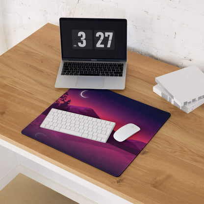 Purple pink gradient landscape mousepad with crescent moon and non-slip base