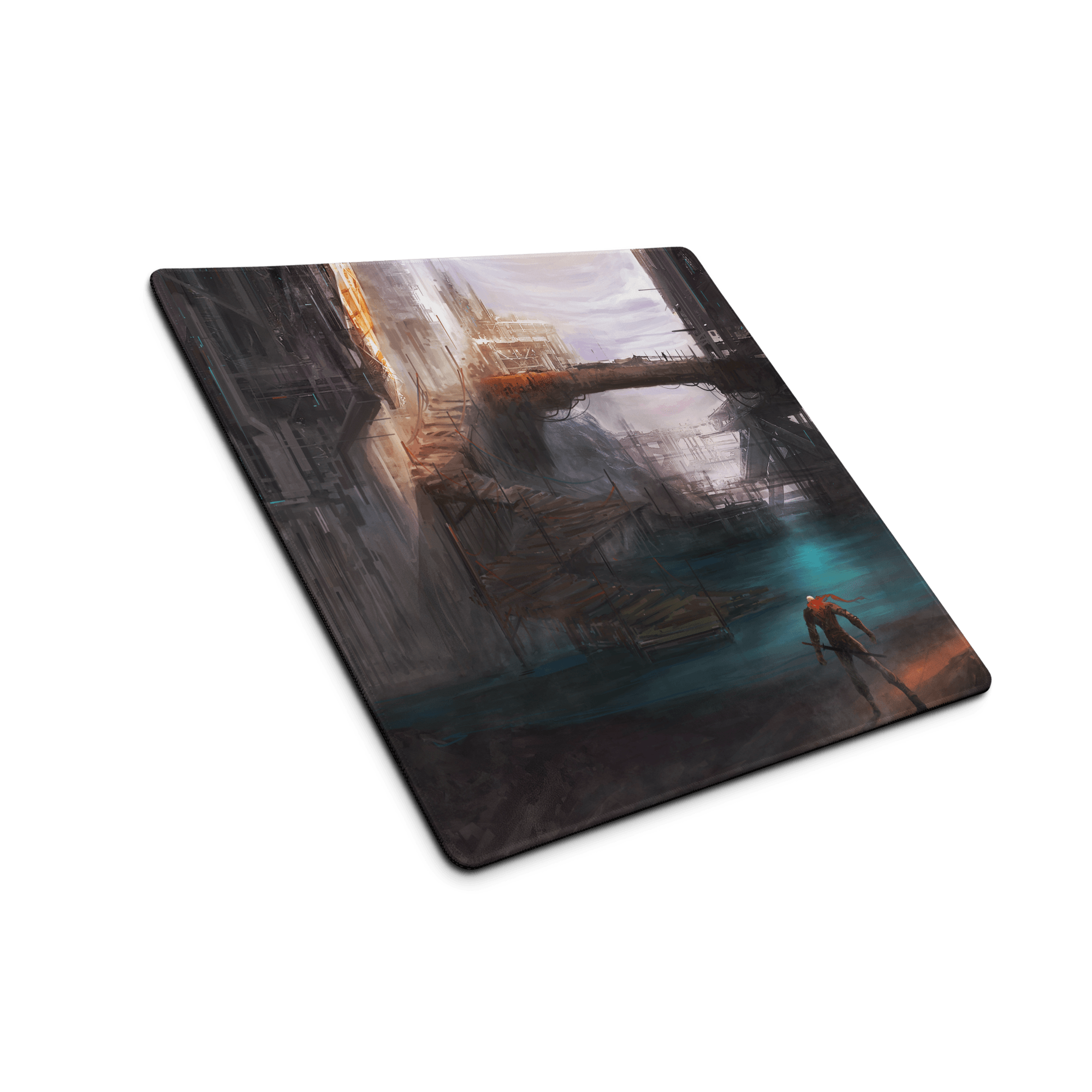 Epic sci-fi dystopian city art print on large gaming mouse pad