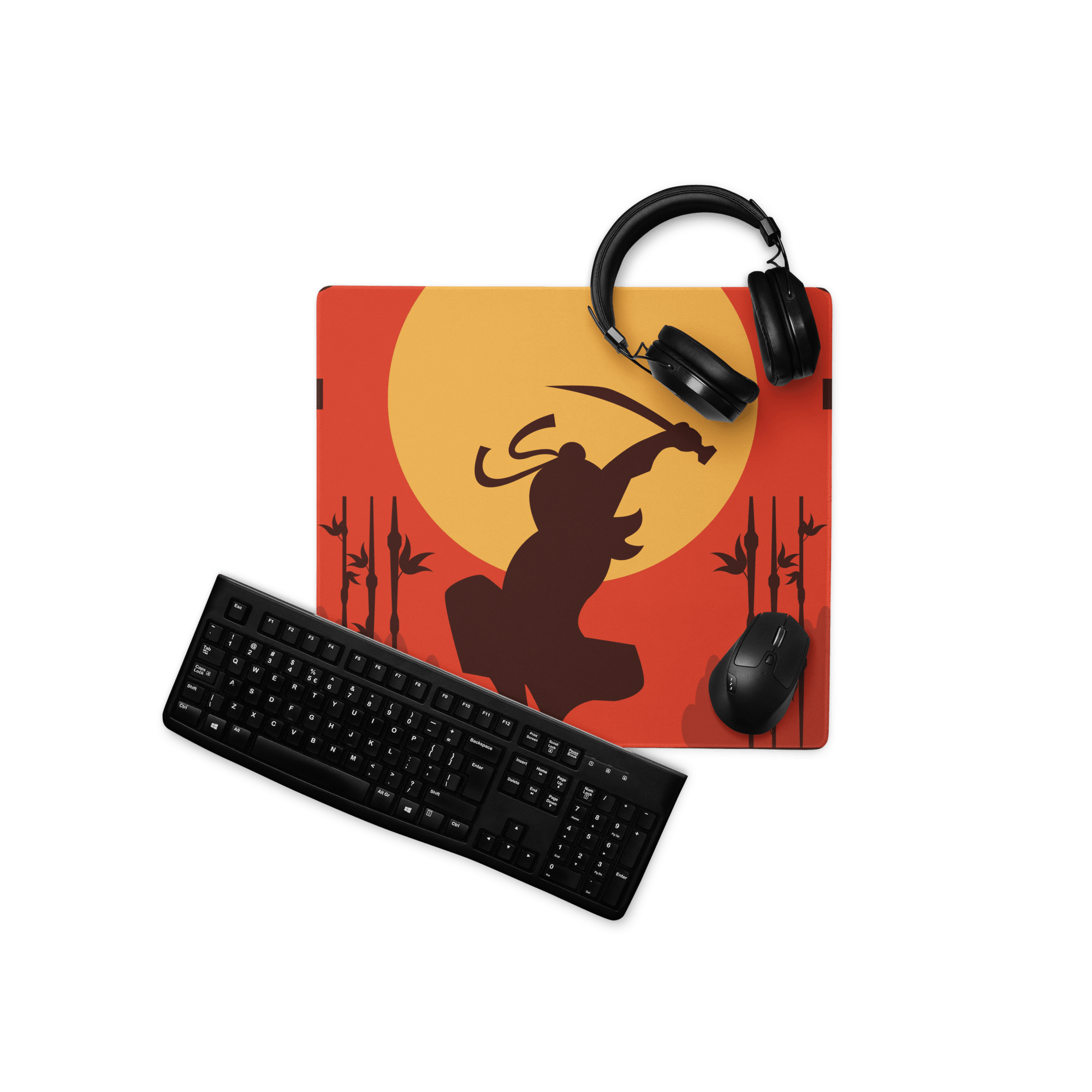 Epic Samurai Sunset orange yellow ninja mouse pad large non-slip surface