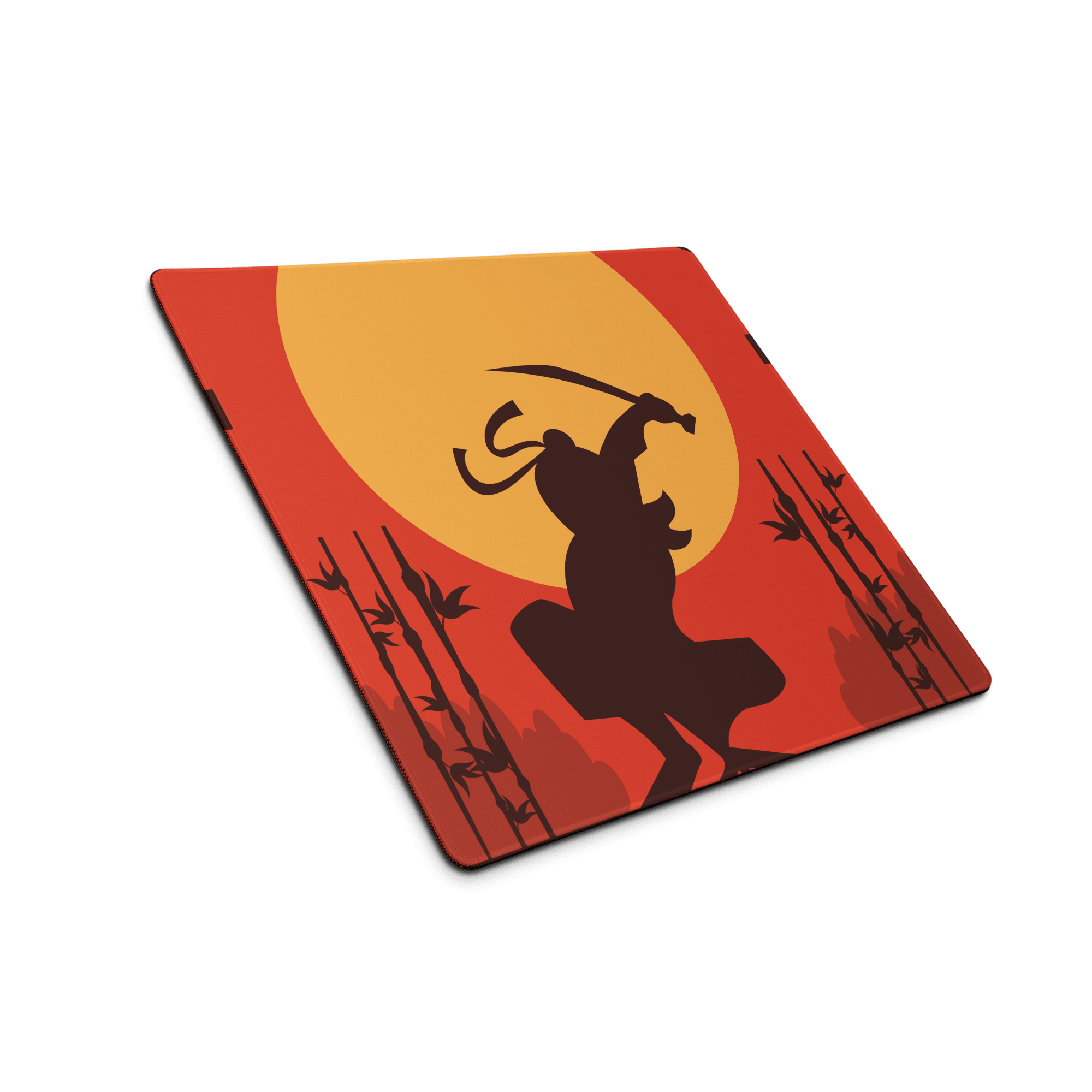 Epic Samurai Sunset red orange samurai silhouette mouse pad large