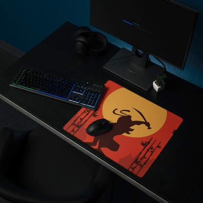 Red orange ninja silhouette Epic Samurai Sunset gaming mouse pad
