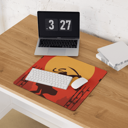 Epic Samurai Sunset large gaming mouse pad with red orange deer silhouette