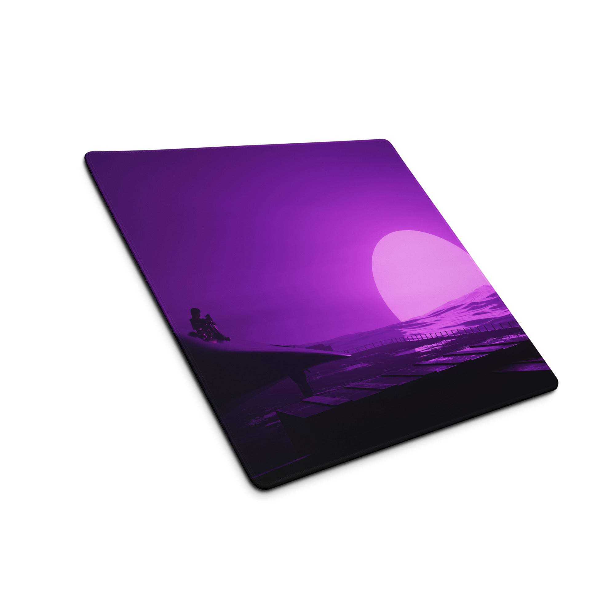 Purple gradient mousepad with beach silhouette under glowing moon