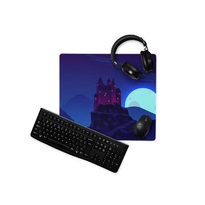 Fantasy castle moonlit night blue gaming mouse pad large non-slip stitched