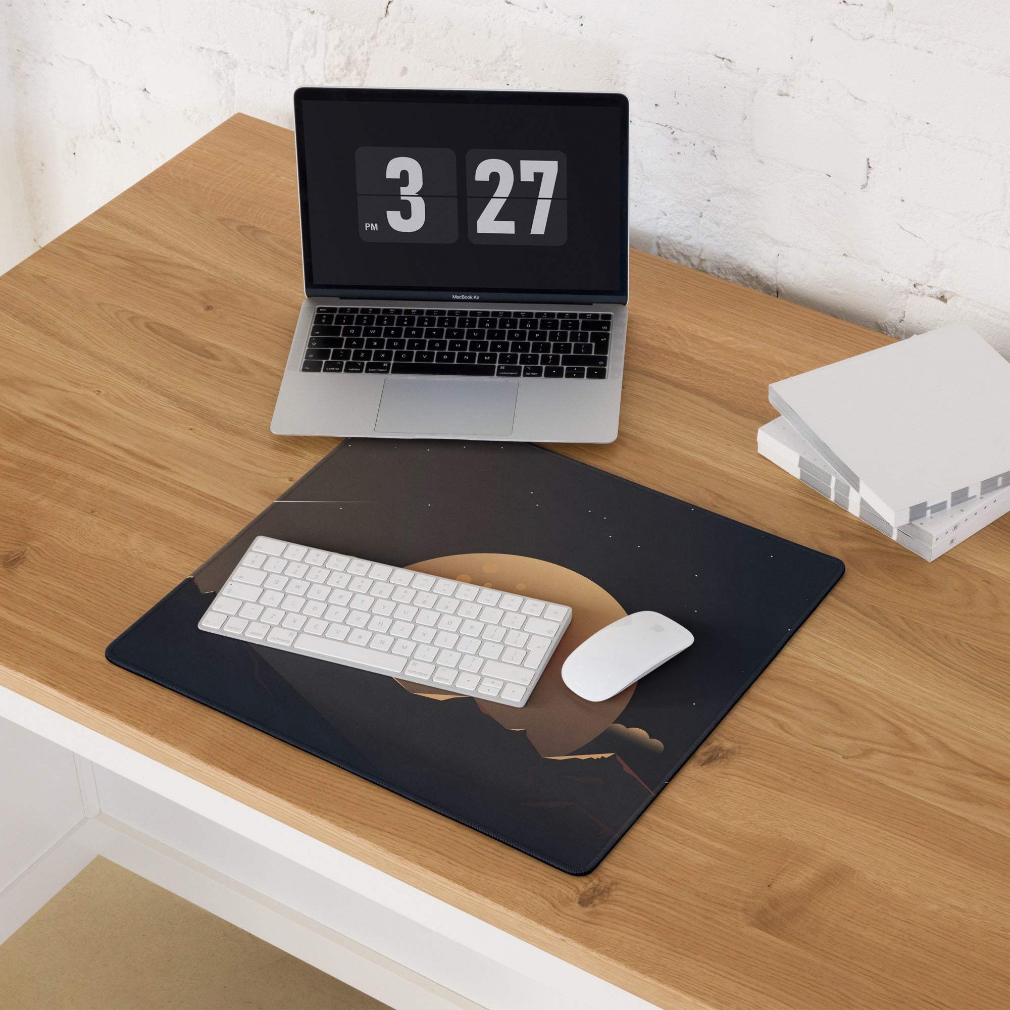 Black space planet stars rectangular gaming mouse pad with non-slip base
