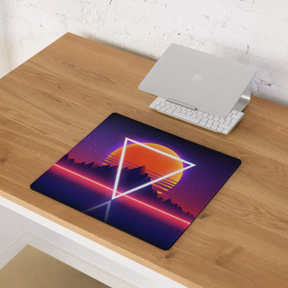 Neon retro mountains gaming mouse pad with vibrant sunset colors