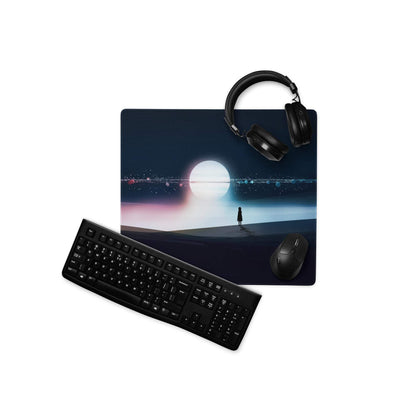 Black minimalist keyboard on cinematic night sky gaming mouse pad