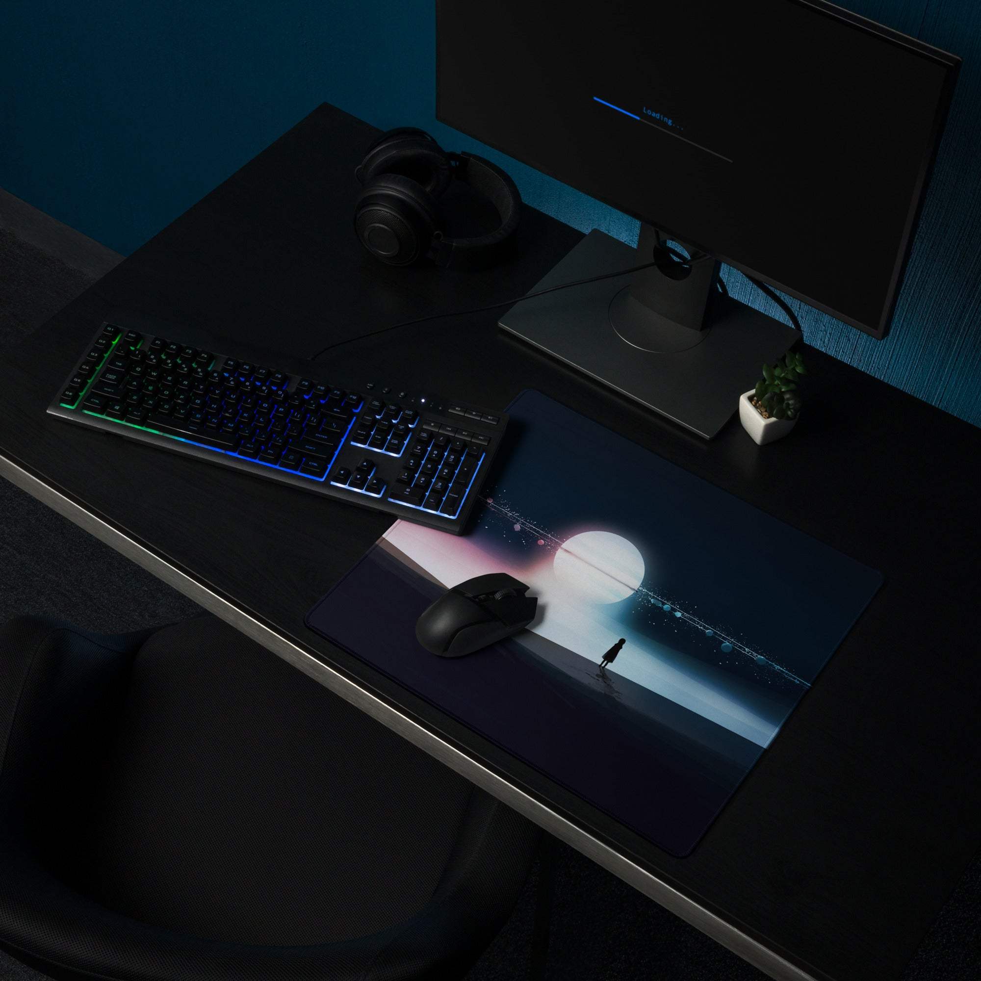 Cinematic night sky gaming mouse pad with large non-slip surface