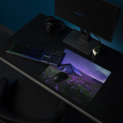 Epic Landscape Purple Twilight gaming mousepad with black wireless mouse