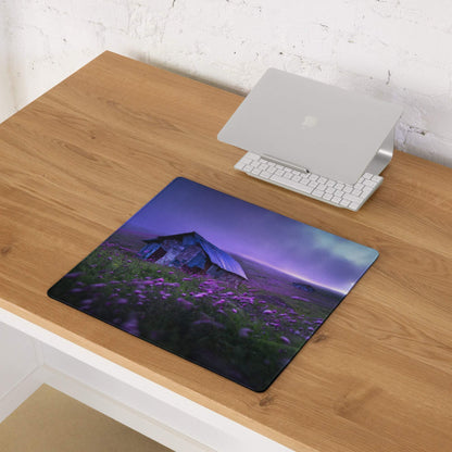 Purple green field rustic barn twilight mousepad with non-slip backing